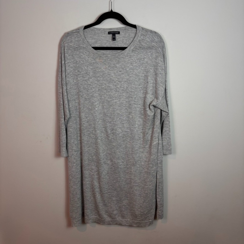 Eileen Fisher Fine Knit Tunic Shirt Dress Grey Merino Wool Alpaca Blend sz MED
